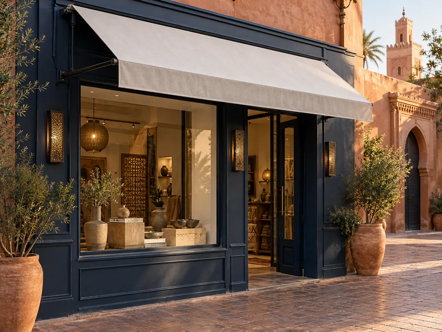 Bâche et store sur mesure pour commerce à Marrakech